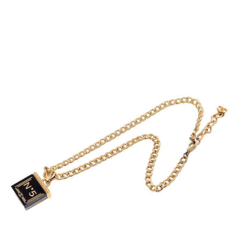 Chanel CC Logo Chain Necklace Gold Black Plated Resin — view 3