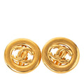 Chanel CC Logo Circle Round Earrings Gold Plated