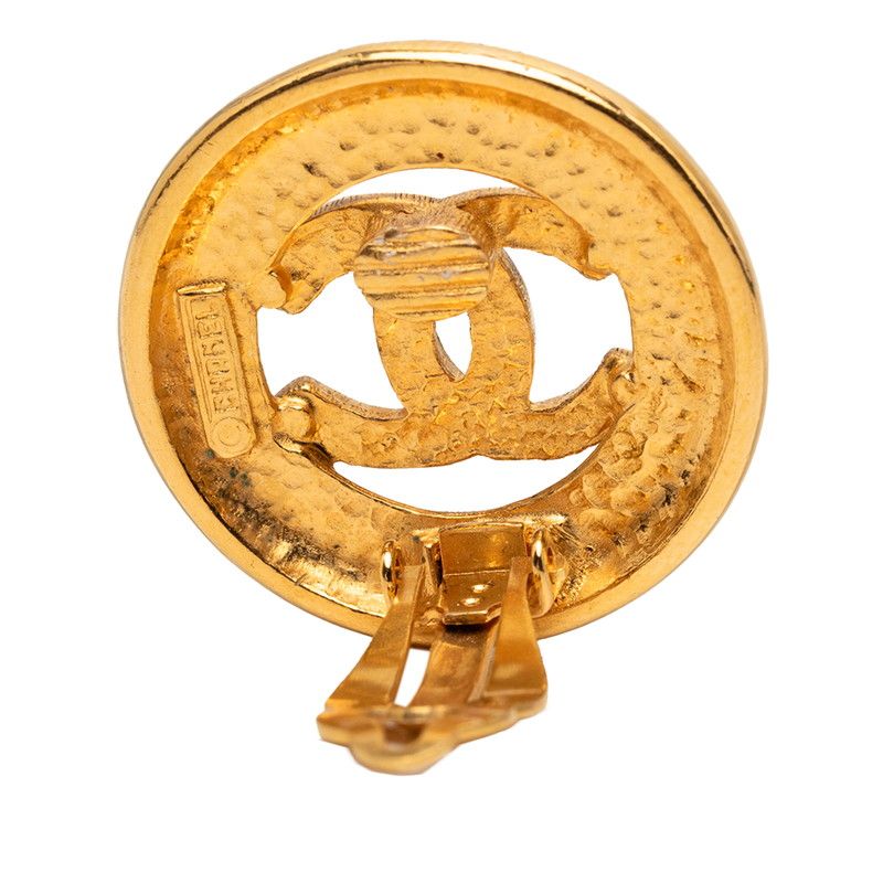 Chanel CC Logo Circle Round Earrings Gold Plated — view 3