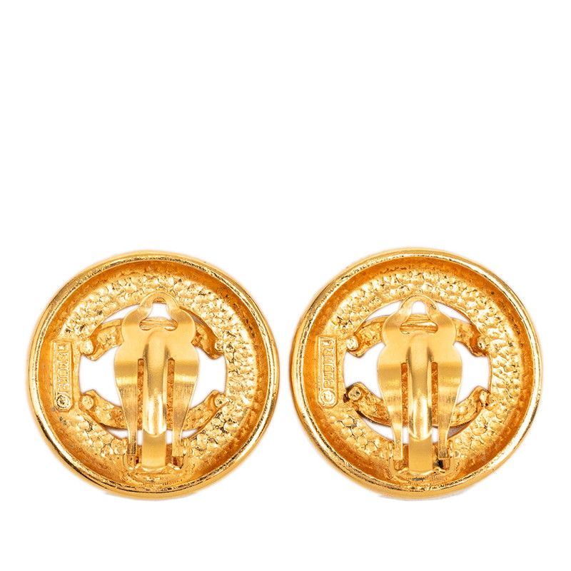 Chanel CC Logo Circle Round Earrings Gold Plated — view 2