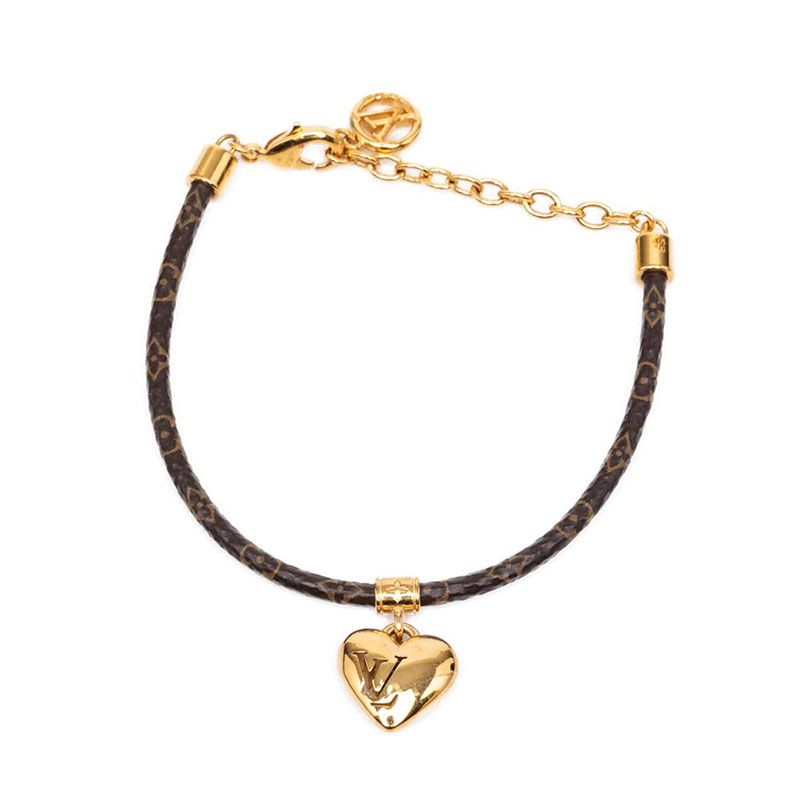 Louis Vuitton Monogram Bracelet Blue Ming Heart Brown Plated