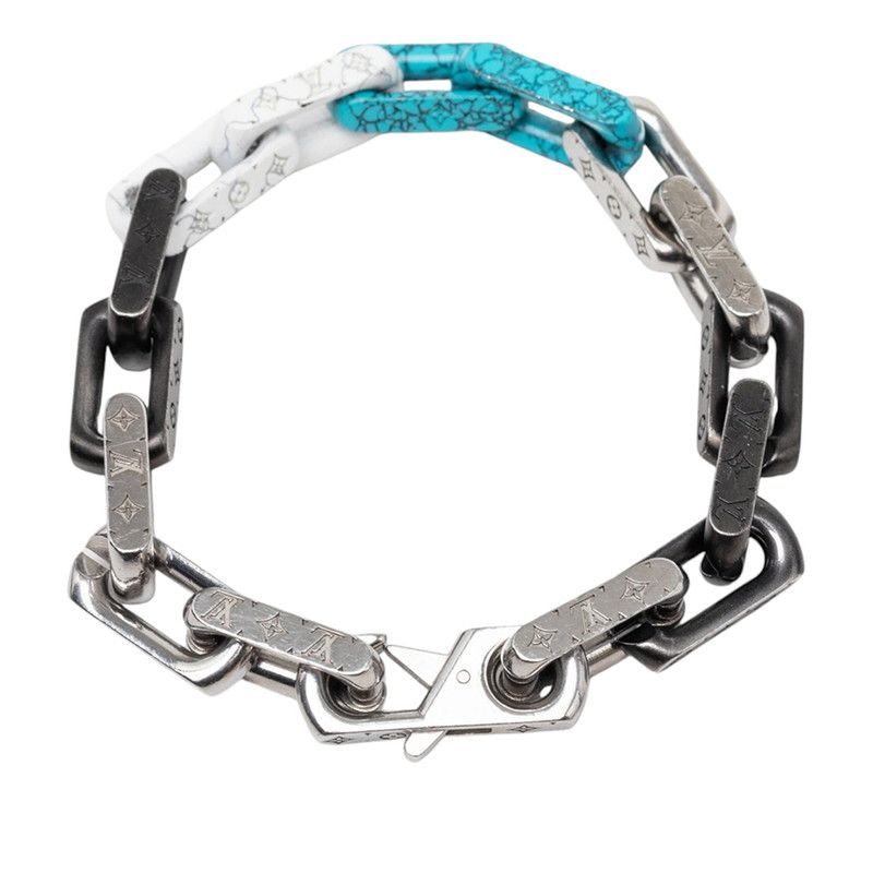 Louis Vuitton Monogram Chain Stone Bracelet Silver Black Blue Metal — view 3
