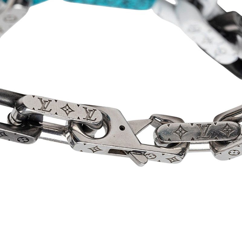 Louis Vuitton Monogram Chain Stone Bracelet Silver Black Blue Metal — view 4