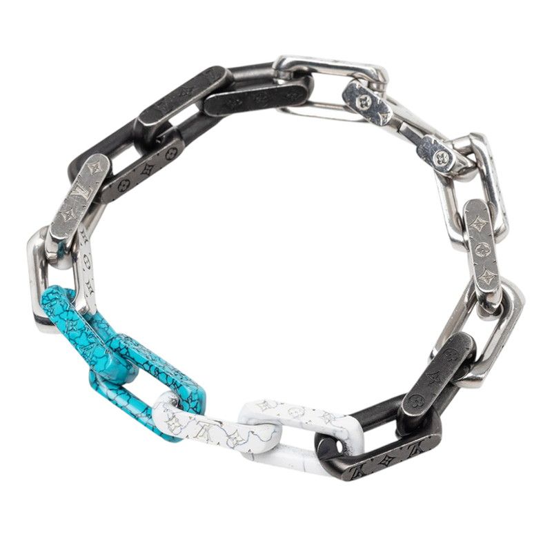 Louis Vuitton Monogram Chain Stone Bracelet Silver Black Blue Metal — view 2