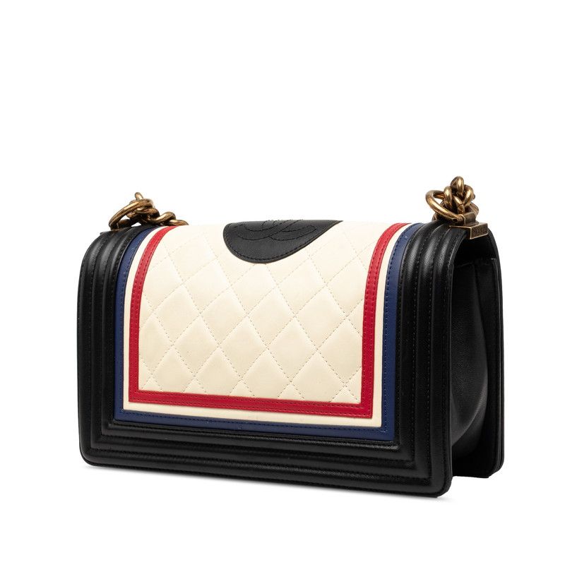 Chanel CC Logo Quilted Boy Chain Shoulder Bag Black Multicolor Lambskin — view 2