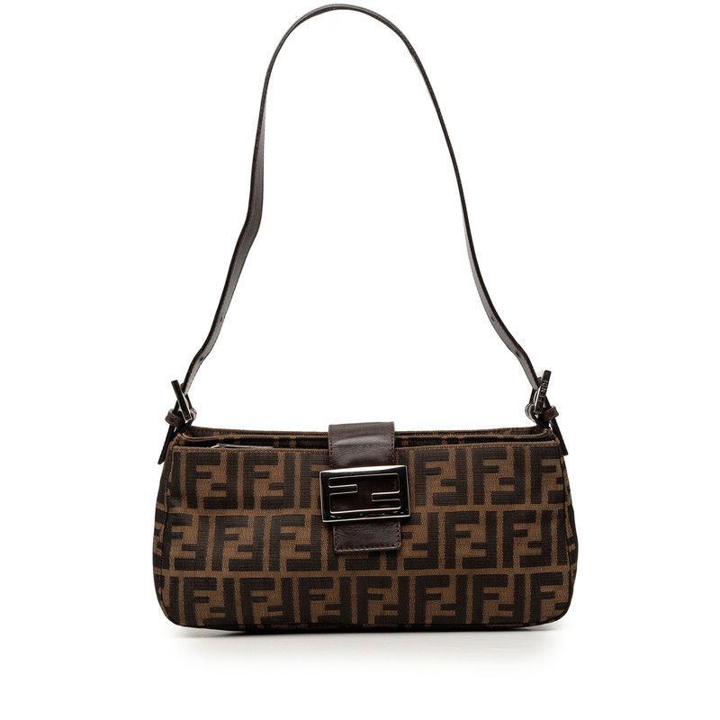 Fendi Zucca Mamma Bucket Shoulder Bag Brown Canvas Leather
