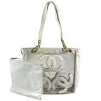Chanel Shoulder Bag CC Logo Triple Coco Chain Vinyl Leather White