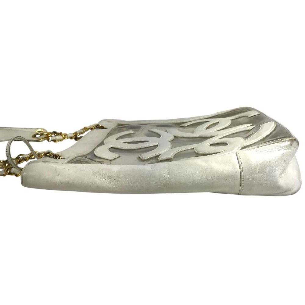 Chanel Shoulder Bag CC Logo Triple Coco Chain Vinyl Leather White — view 4