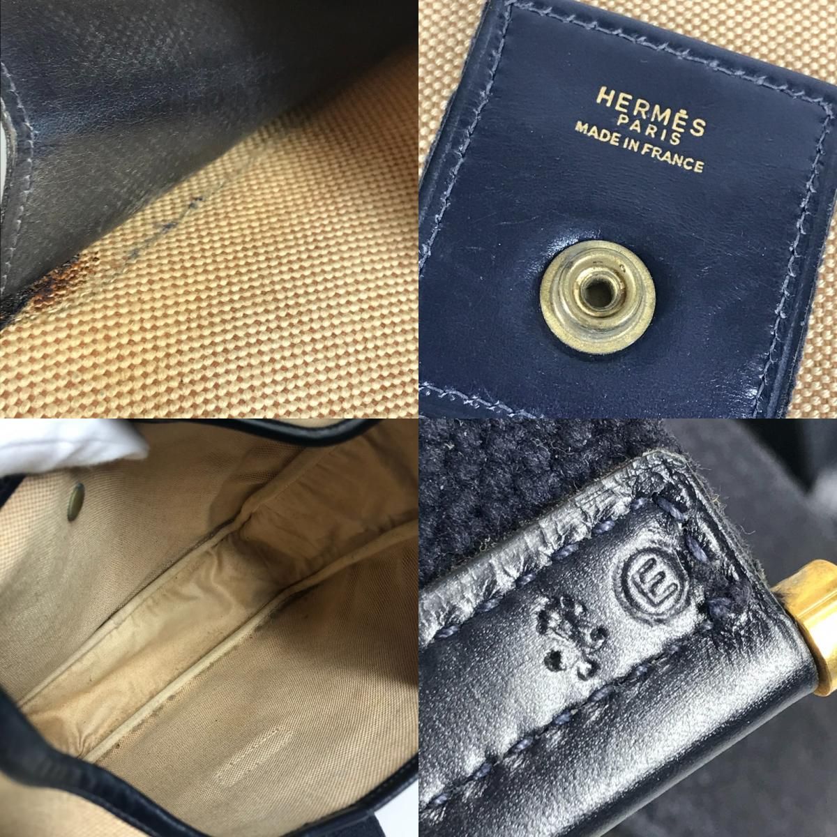 Hermes Shoulder Bag Saco Leather Canvas Beige — view 9