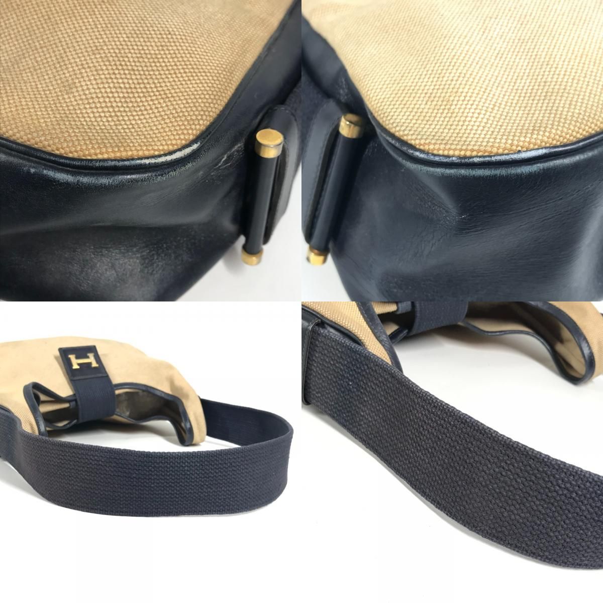 Hermes Shoulder Bag Saco Leather Canvas Beige — view 7