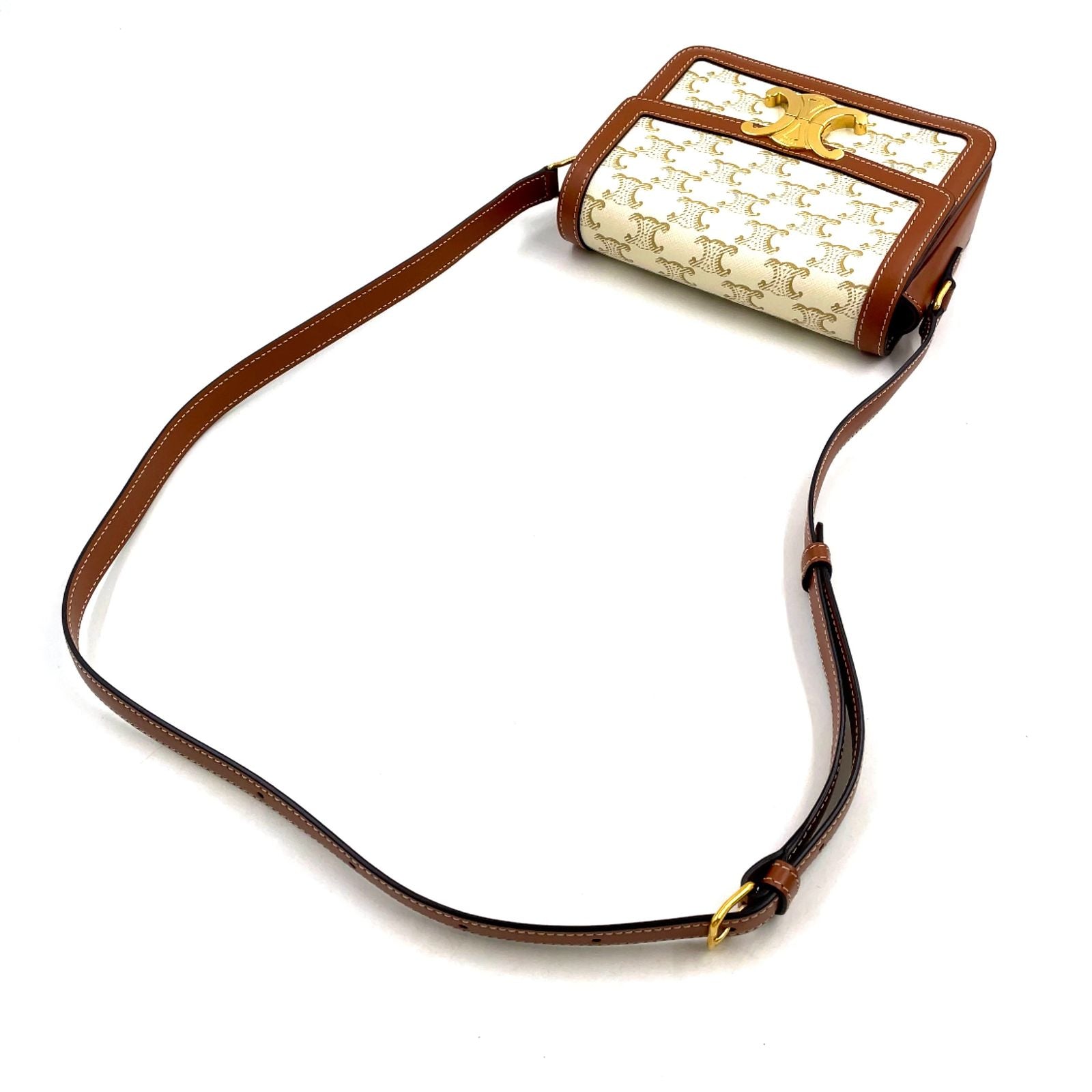 Celine Teen Triomphe Calf Brown White Shoulder Bag Gold — view 5