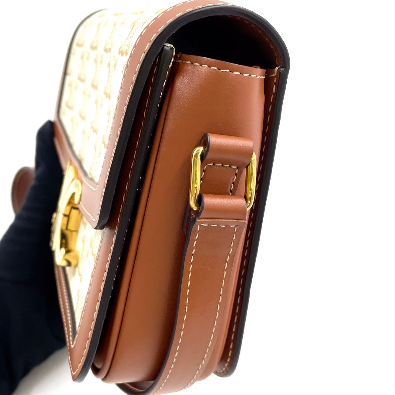 Celine Teen Triomphe Calf Brown White Shoulder Bag Gold — view 6