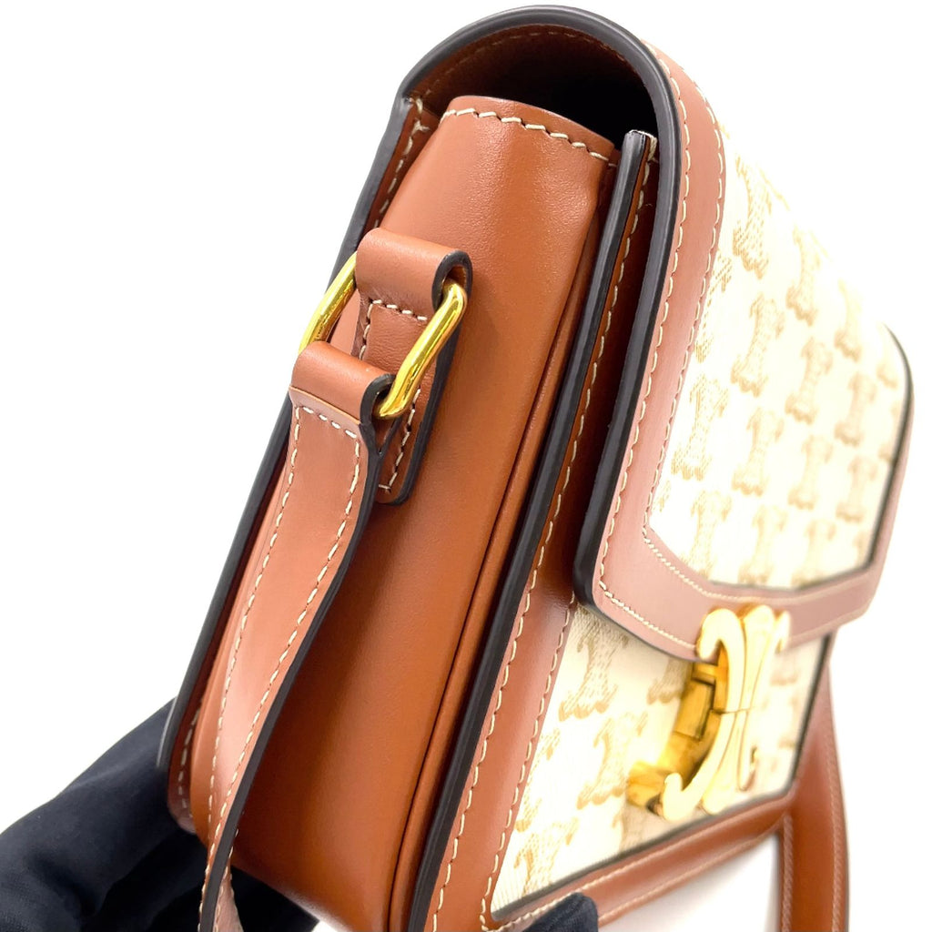 Celine Teen Triomphe Calf Brown White Shoulder Bag Gold — view 7