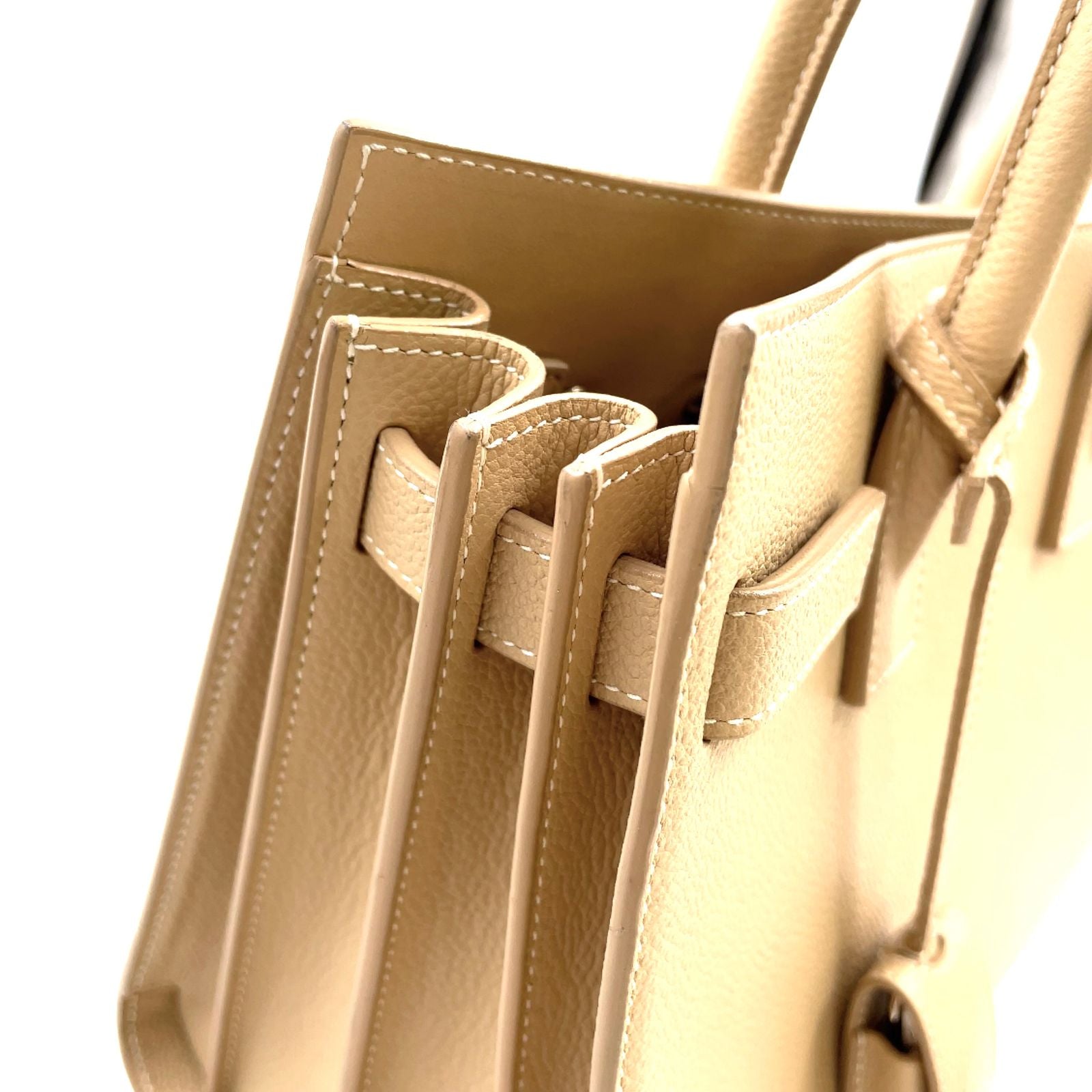 Saint Laurent Sac Dojour 2-Way Leather Beige Handbag Silver — view 7