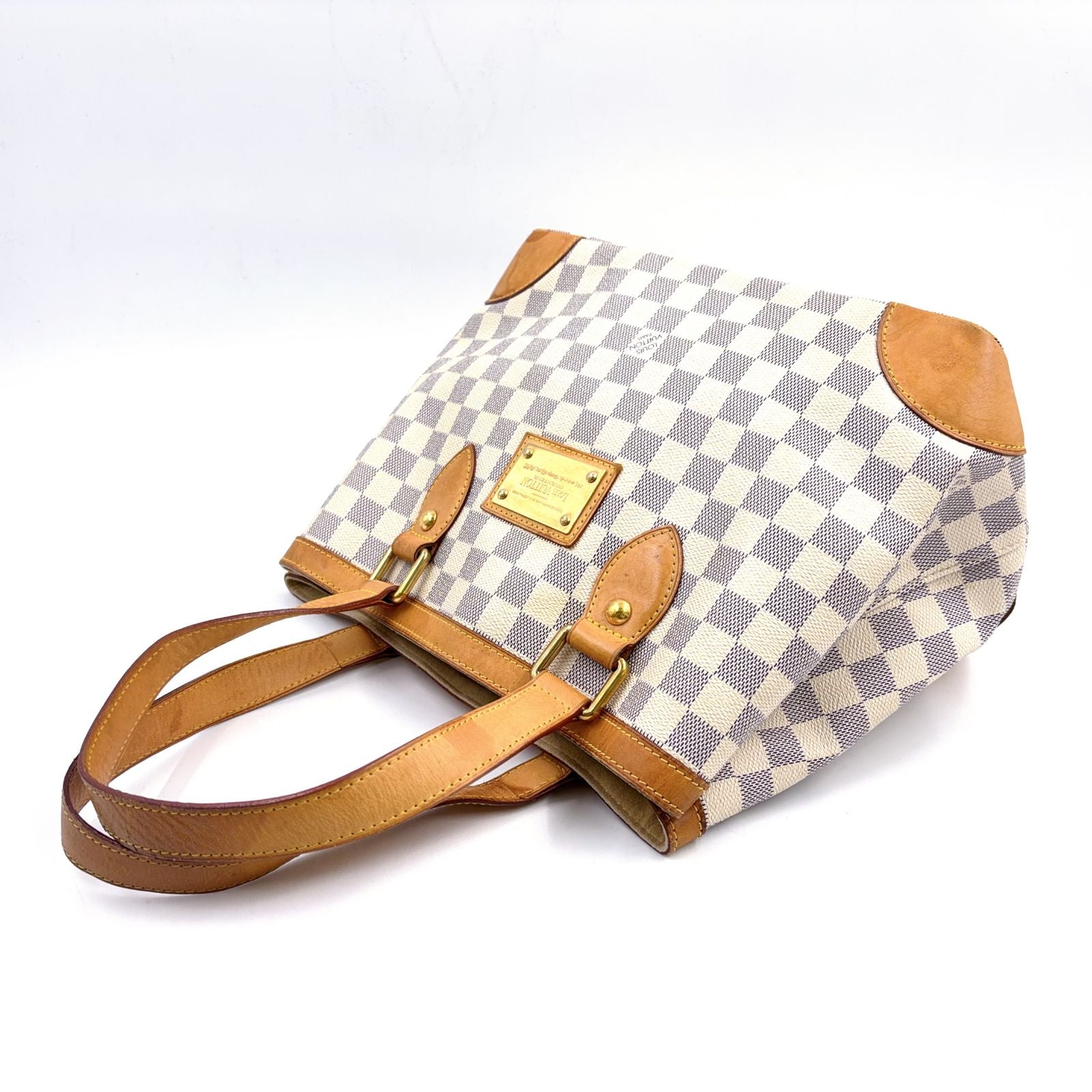 Louis Vuitton Hampstead PM Damier Azur Leather White Light Brown Tote Gold — view 5