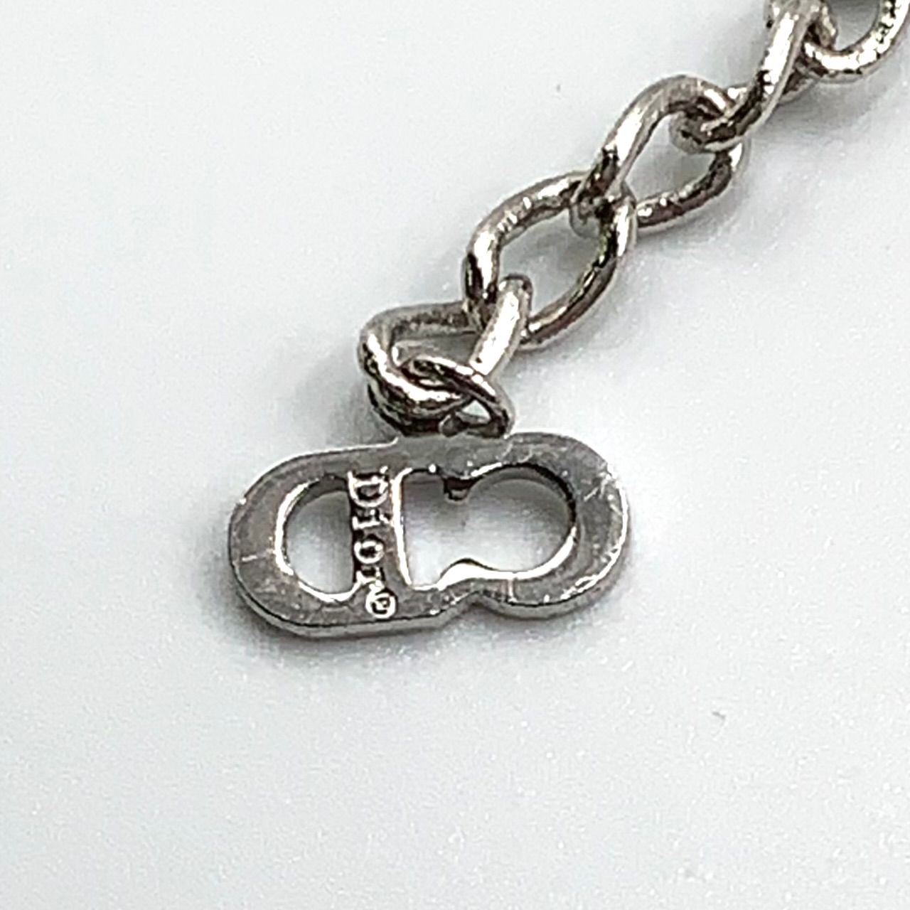 Dior Trotter Plate Metal Enamel Silver Black White Necklace — view 4