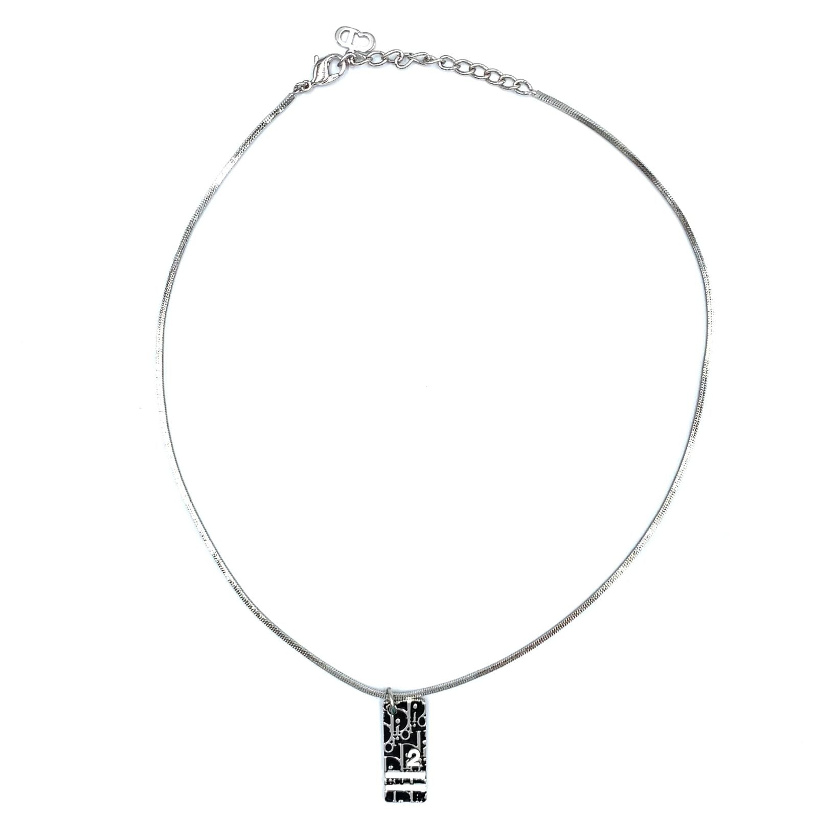 Dior Trotter Plate Metal Enamel Silver Black White Necklace — view 3