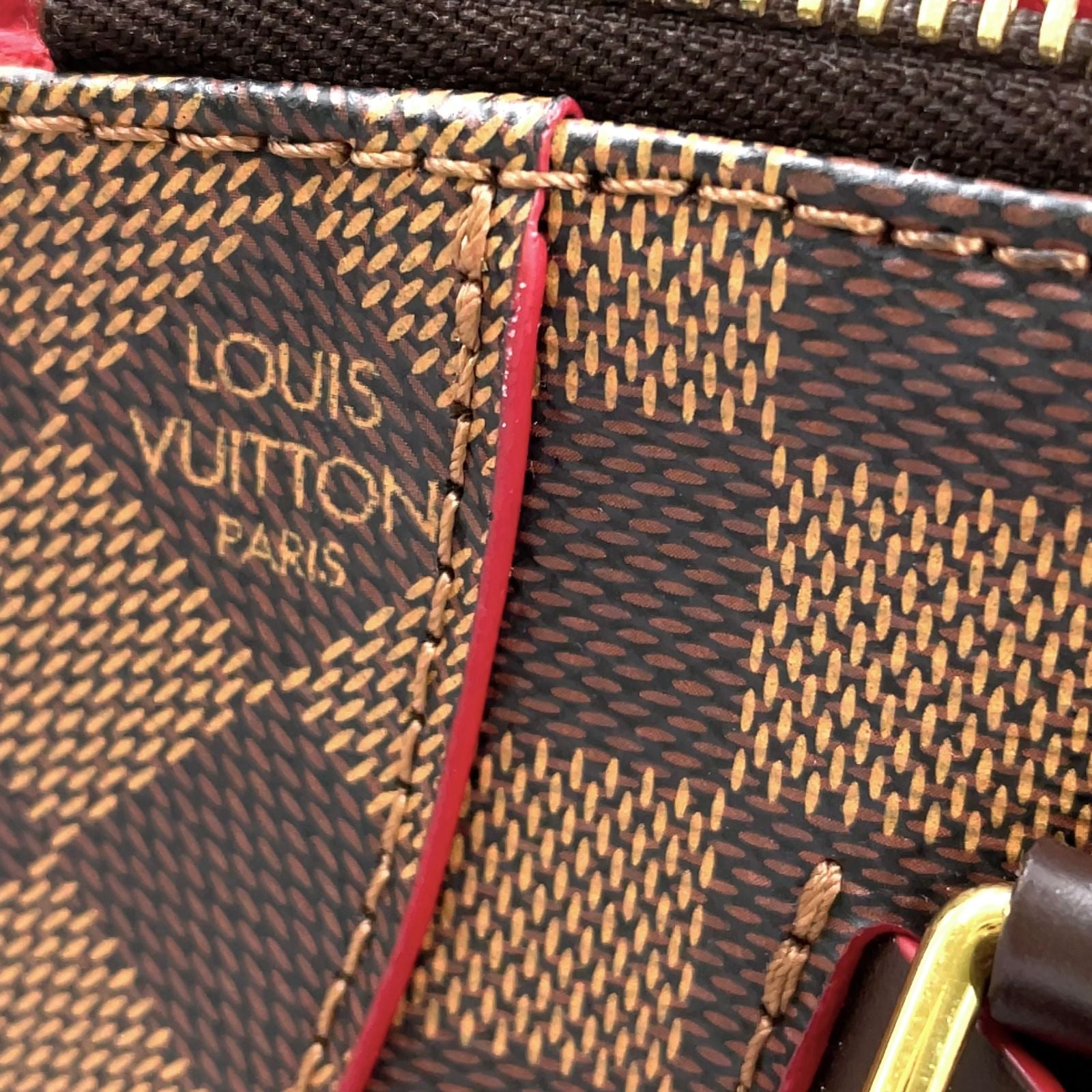 Louis Vuitton Kaisa Tote Damier Leather Brown Red Handbag Gold — view 8