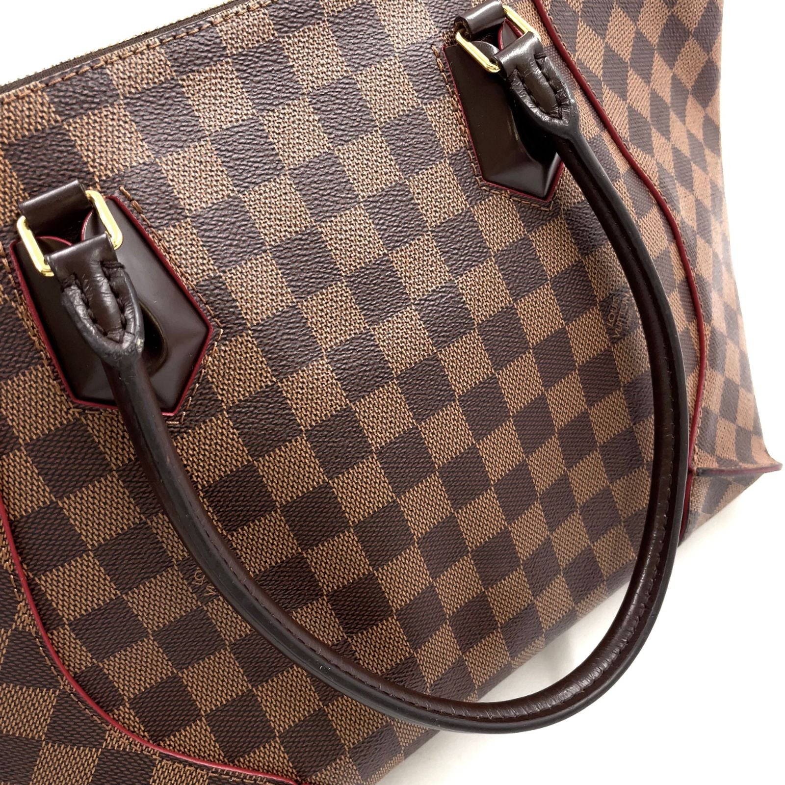 Louis Vuitton Kaisa Tote Damier Leather Brown Red Handbag Gold — view 9