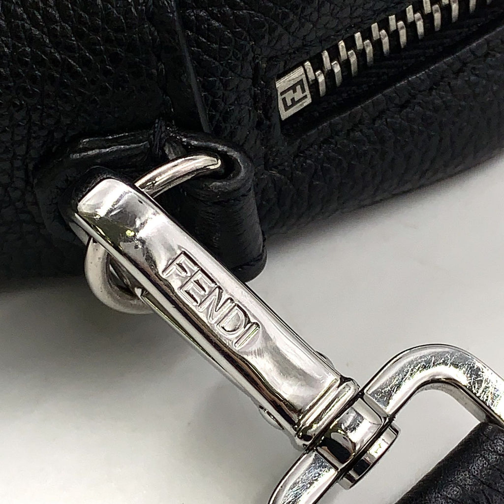 Fendi Embossed Logo Monogram Leather Black Shoulder Bag Silver — view 7