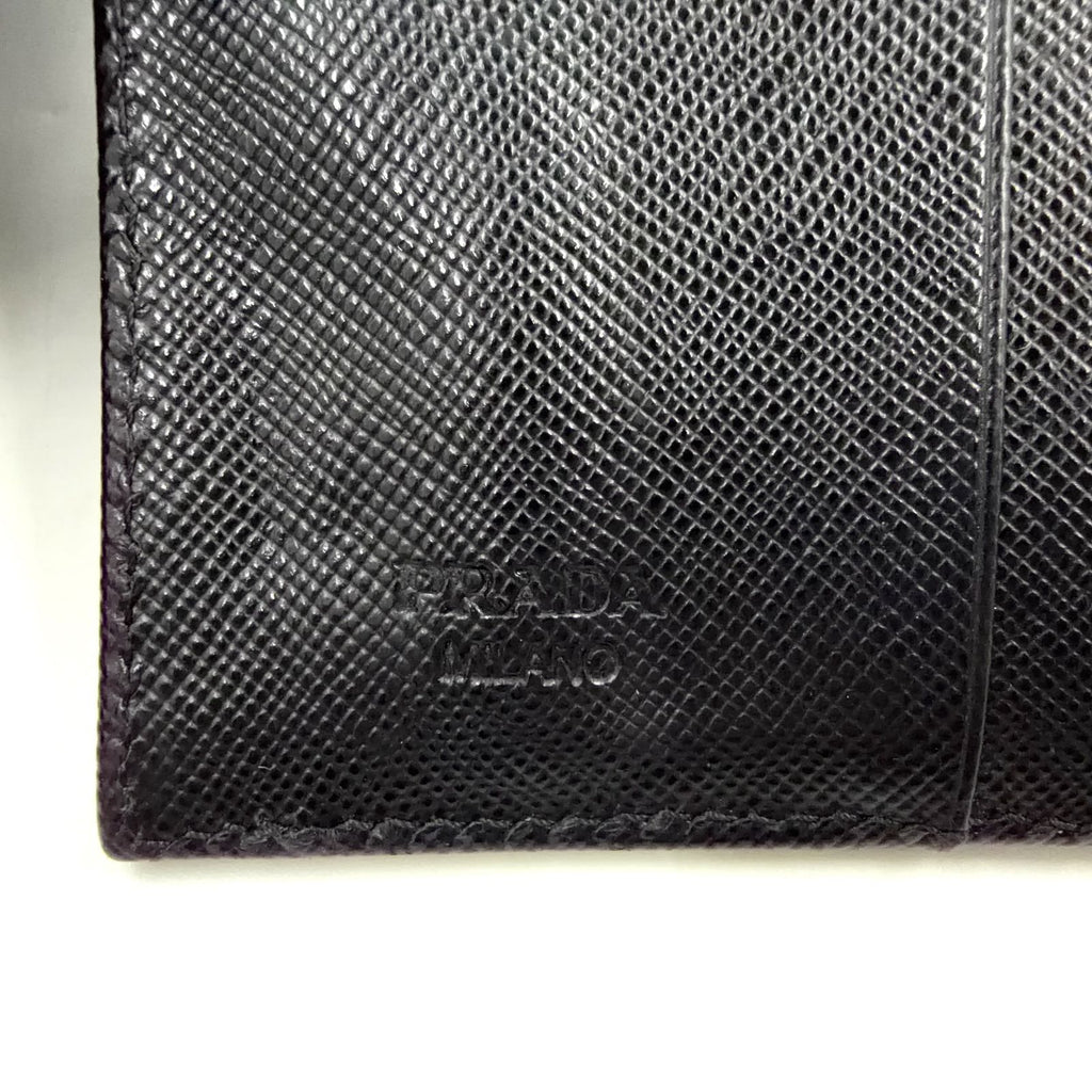 Prada Nylon Saffiano Leather Black Trifold Wallet Silver — view 4