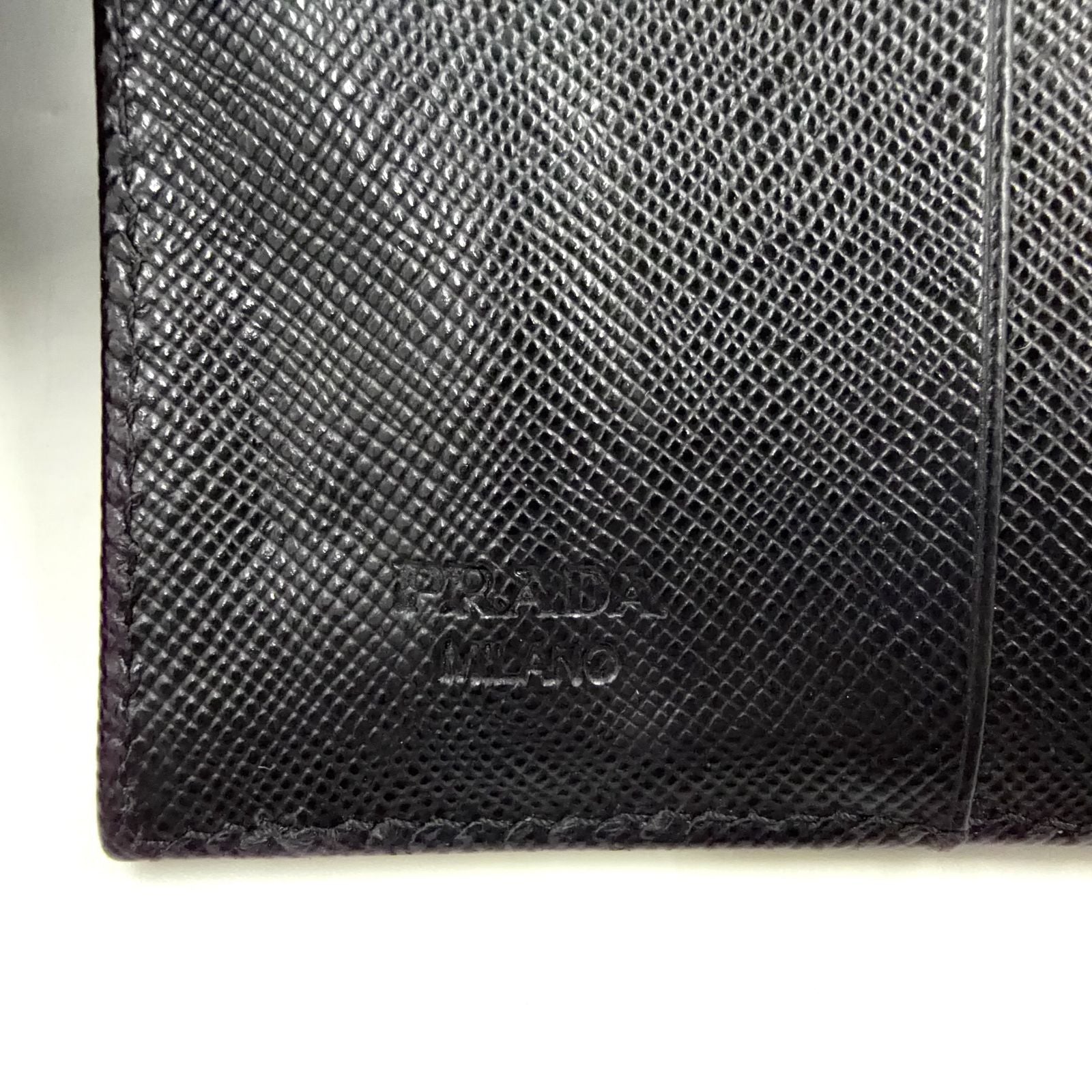 Prada Nylon Saffiano Leather Black Trifold Wallet Silver — view 4
