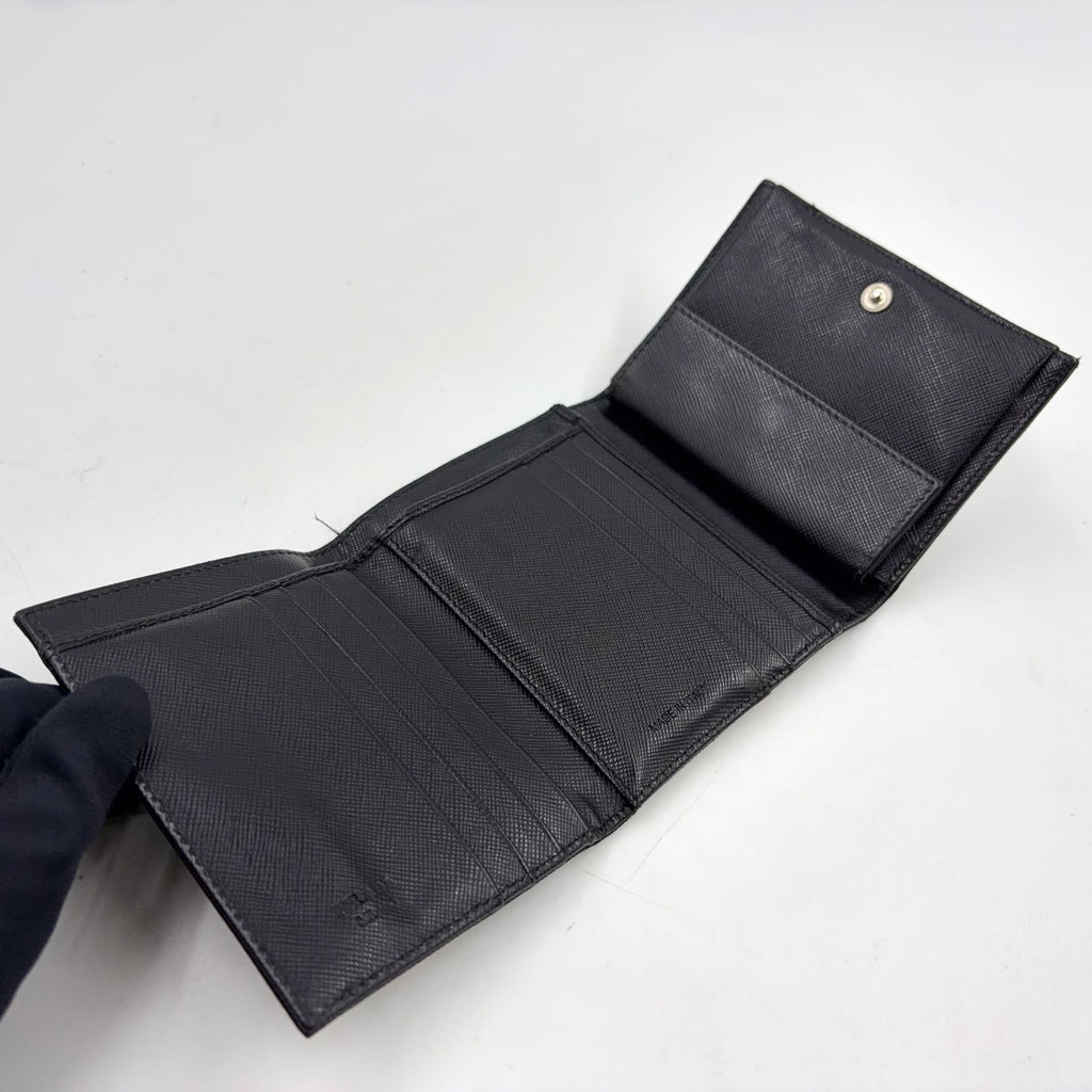 Prada Nylon Saffiano Leather Black Trifold Wallet Silver — view 3