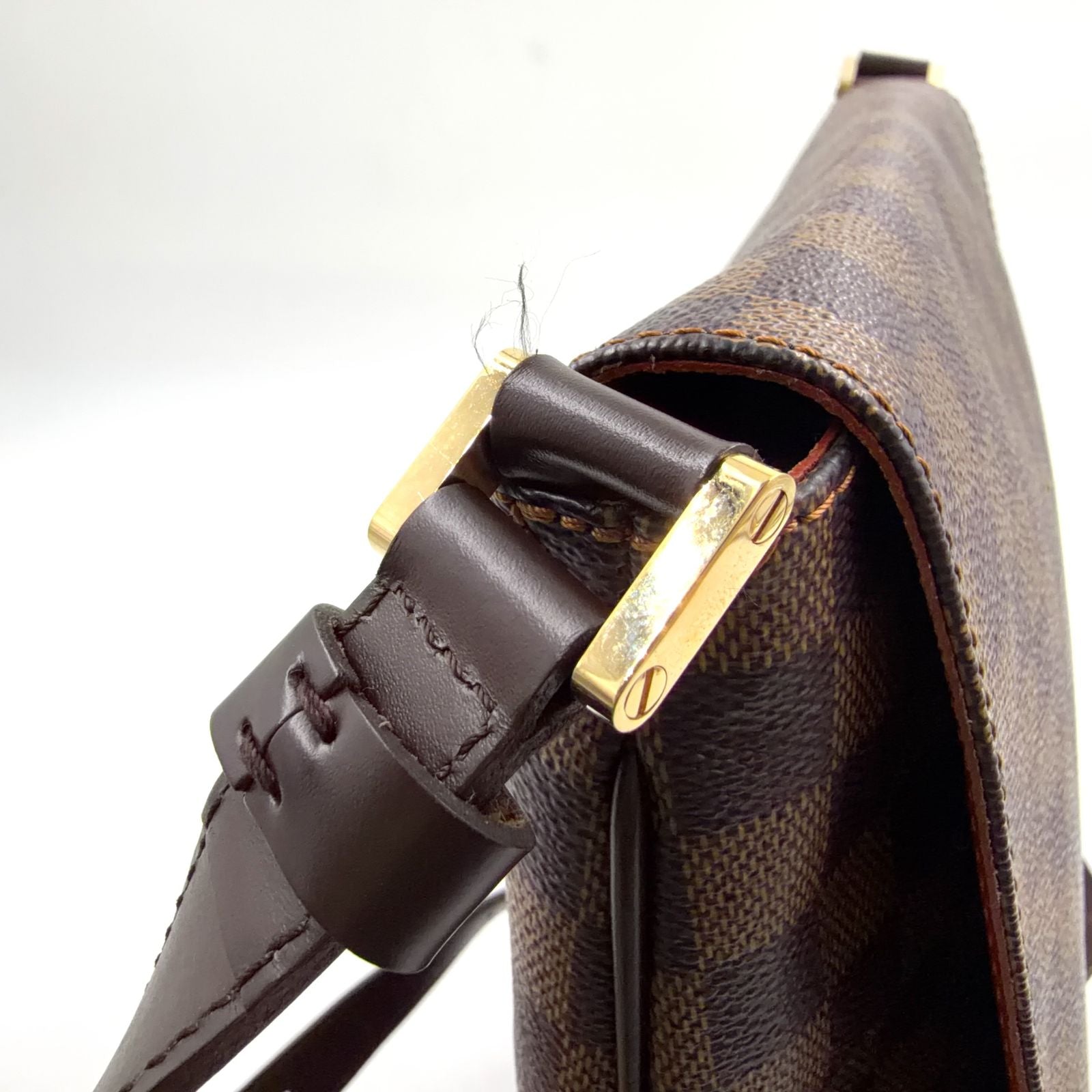 Louis Vuitton Musette Damier Ebene Leather Brown Shoulder Bag Gold — view 7