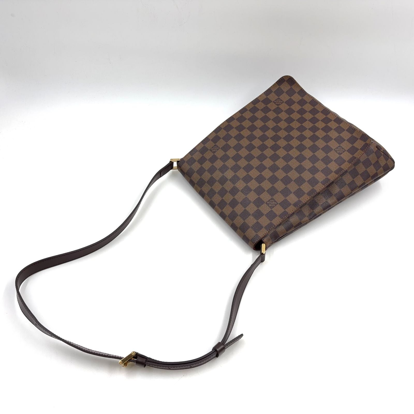 Louis Vuitton Musette Damier Ebene Leather Brown Shoulder Bag Gold — view 5