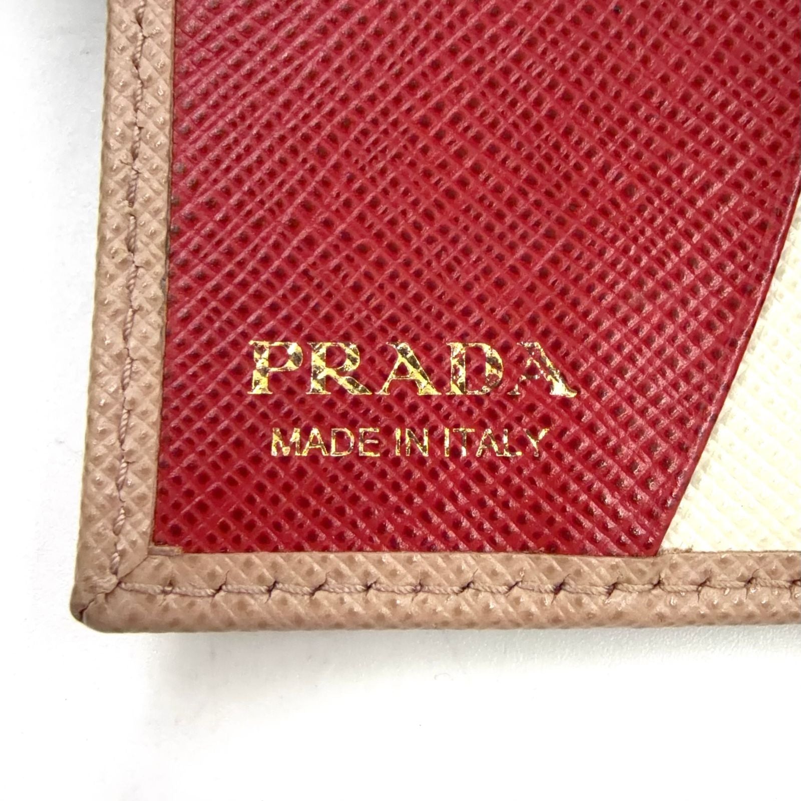 Prada Saffiano Metal Leather Pink Beige Key Case Gold Key Holder — view 4
