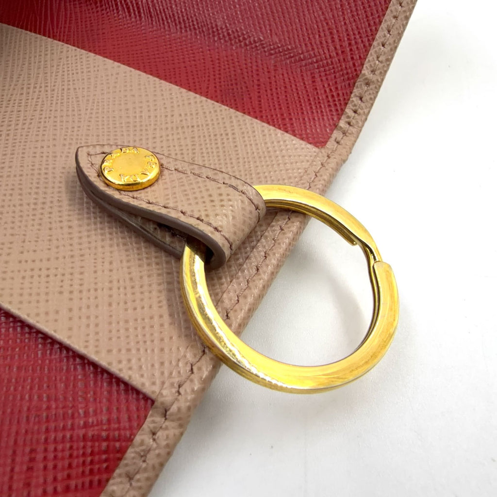 Prada Saffiano Metal Leather Pink Beige Key Case Gold Key Holder — view 7