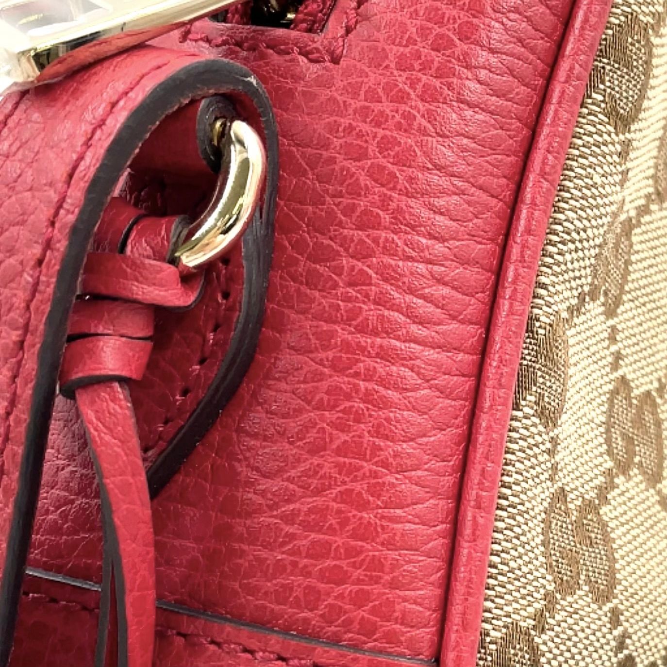 Gucci GG Canvas Leather Beige Red Shoulder Bag Gold — view 8