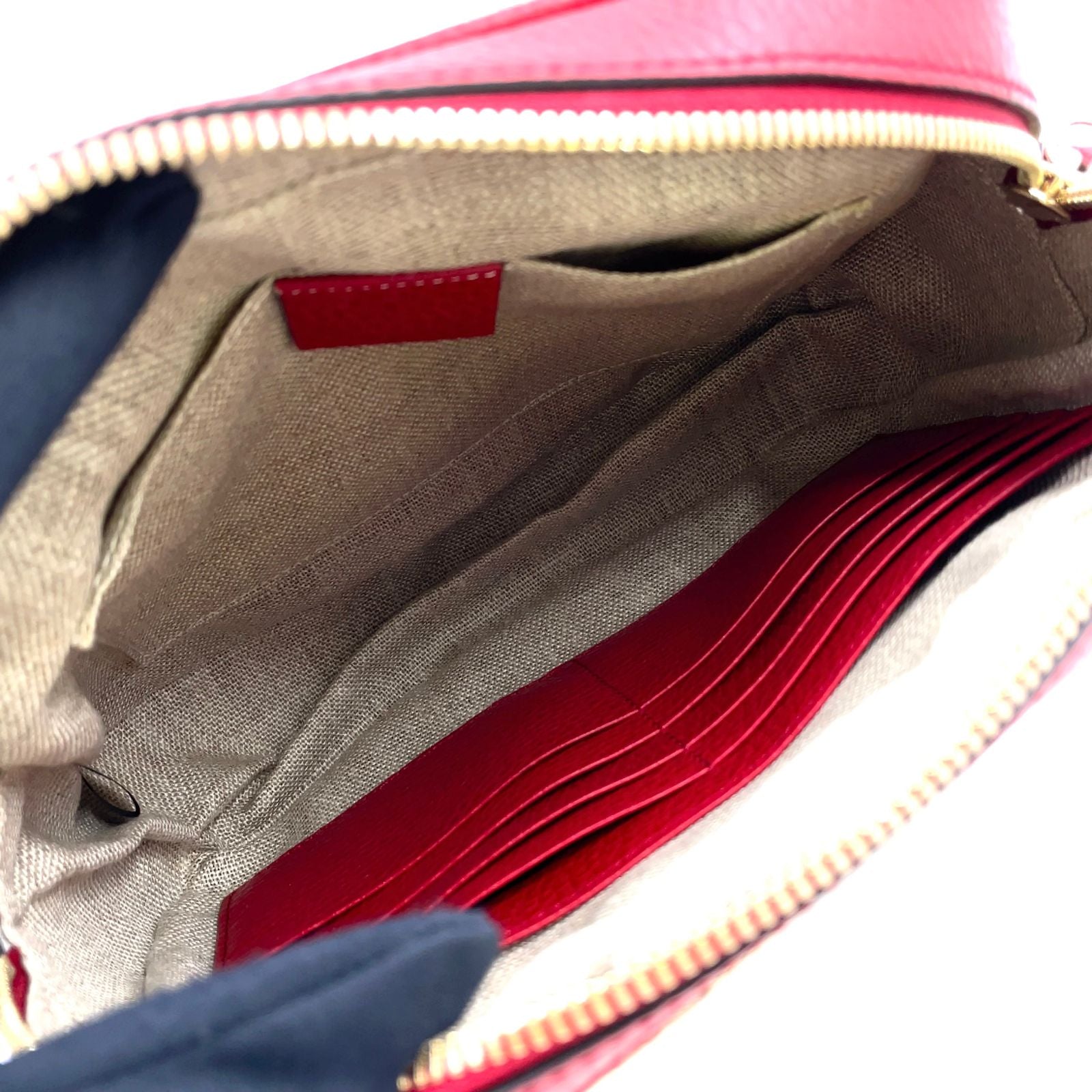Gucci GG Canvas Leather Beige Red Shoulder Bag Gold — view 3