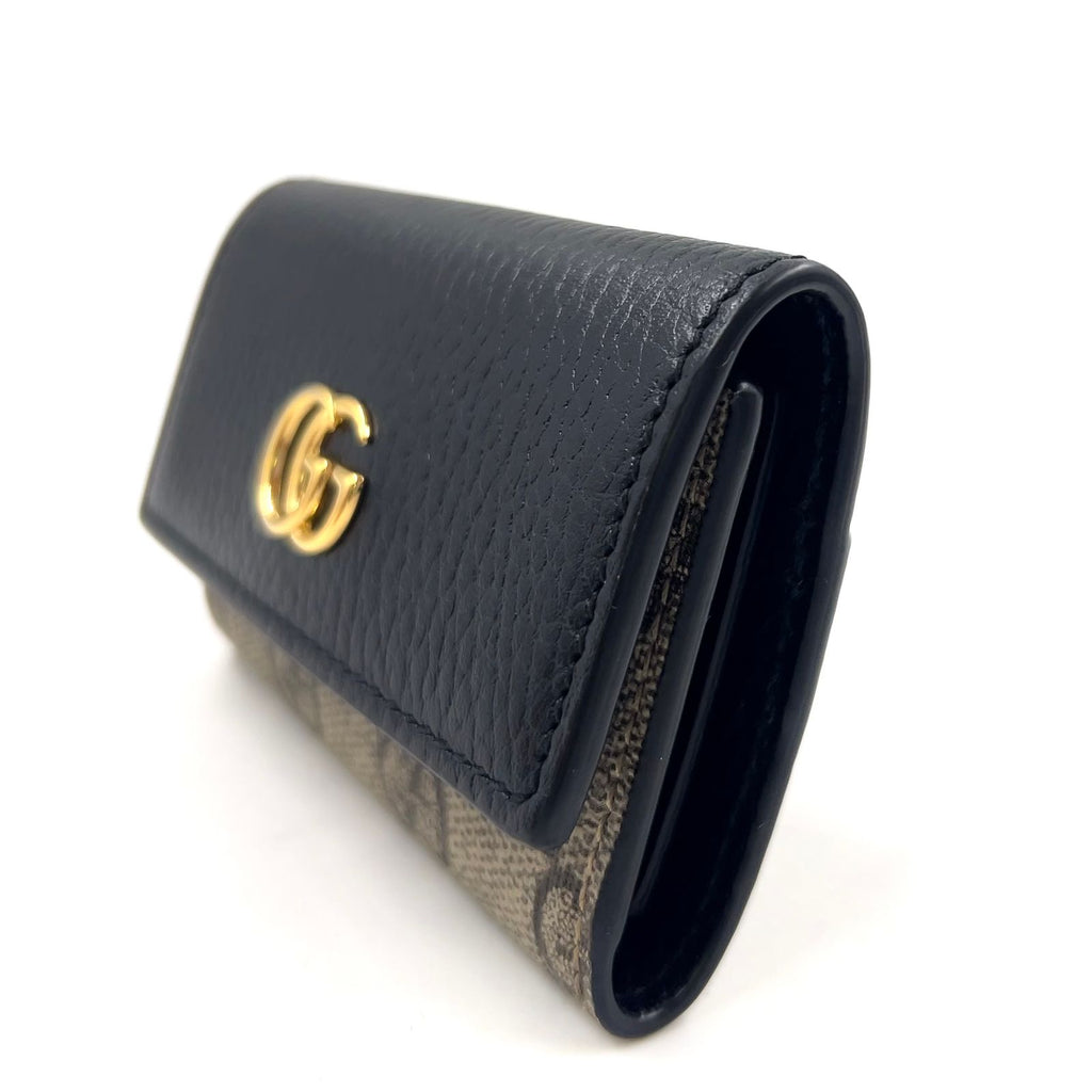 Gucci GG Marmont Petit Leather Black Beige Key Case Gold Key Holder — view 7
