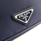 Prada Nylon Saffiano Leather Square Dark Navy Shoulder Bag Silver — view 9