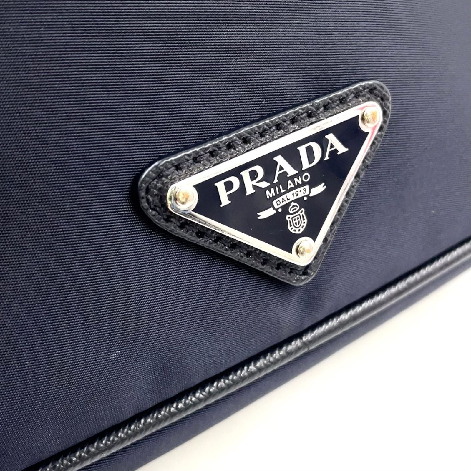 Prada Nylon Saffiano Leather Square Dark Navy Shoulder Bag Silver — view 9