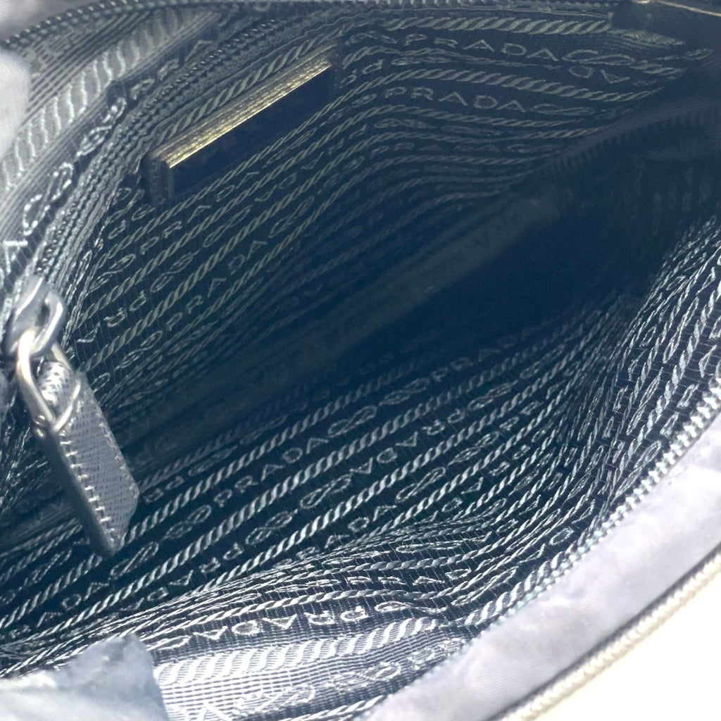 Prada Nylon Saffiano Leather Square Dark Navy Shoulder Bag Silver — view 3
