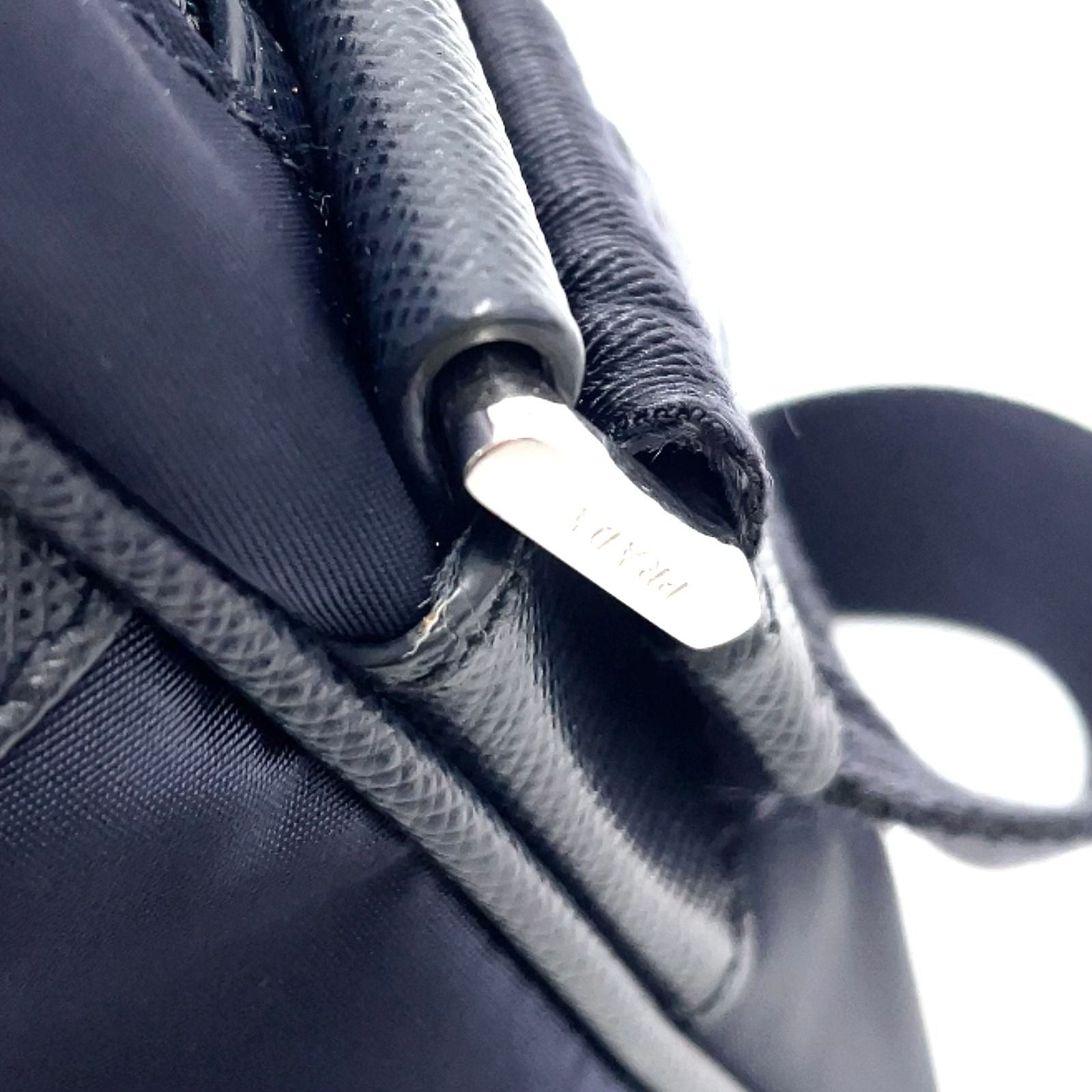 Prada Nylon Saffiano Leather Square Dark Navy Shoulder Bag Silver — view 8