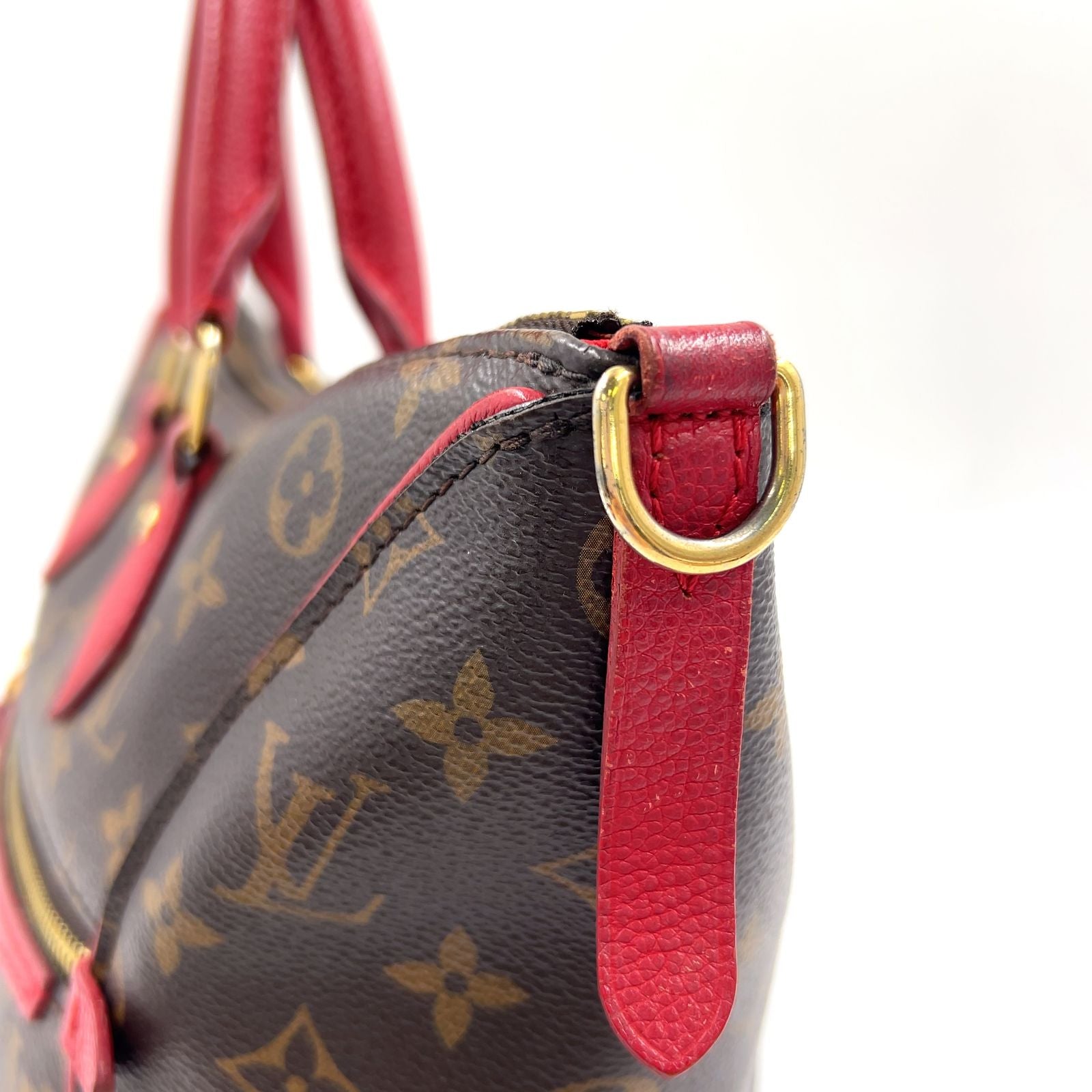 Louis Vuitton Tournelle PM Monogram Cerise Leather Brown Red Handbag Gold — view 9