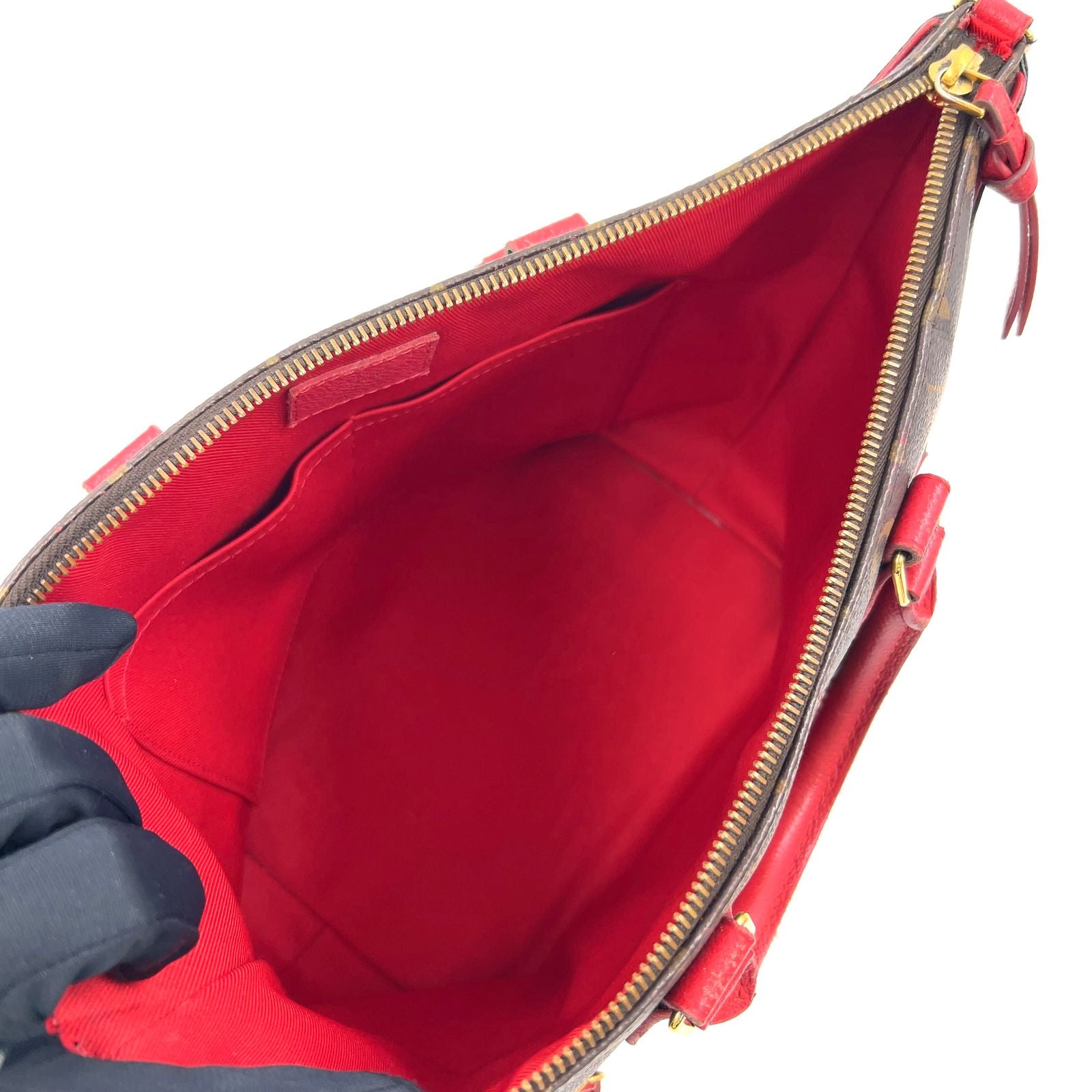 Louis Vuitton Tournelle PM Monogram Cerise Leather Brown Red Handbag Gold — view 3