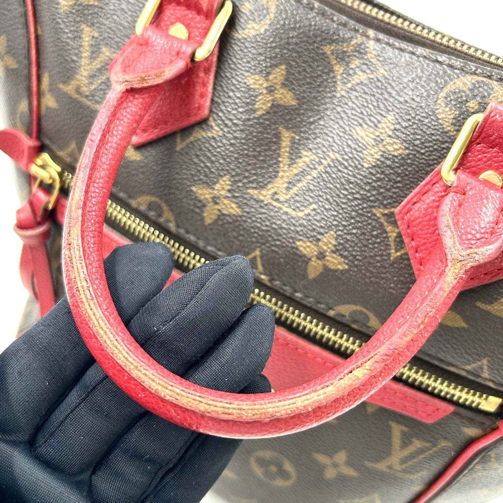 Louis Vuitton Tournelle PM Monogram Cerise Leather Brown Red Handbag Gold — view 6
