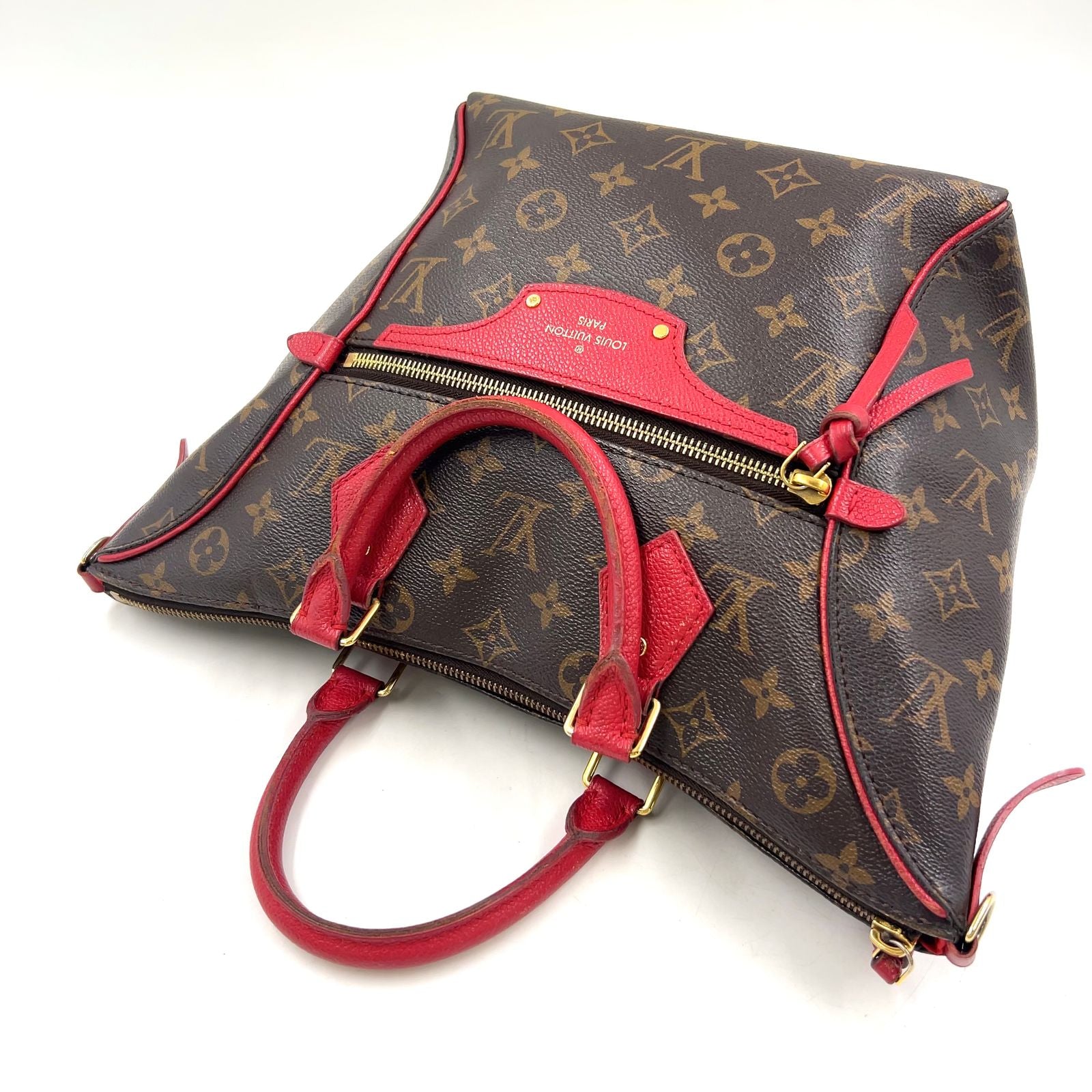 Louis Vuitton Tournelle PM Monogram Cerise Leather Brown Red Handbag Gold — view 7