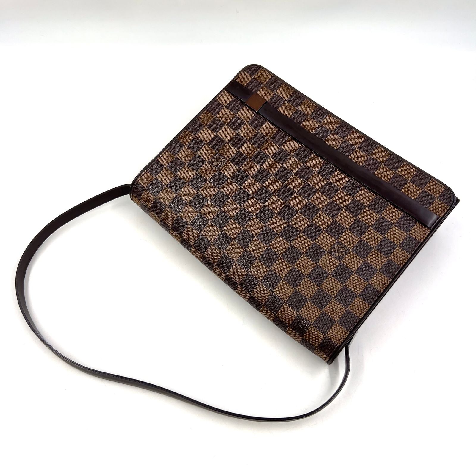 Louis Vuitton Tribeca Carre Damier Ebene Leather Brown Shoulder Bag Gold — view 5