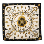 Hermes Carre 90 les Cles Key Scarf Large Black Ivory Silk