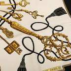 Hermes Carre 90 les Cles Key Scarf Large Black Ivory Silk — view 5