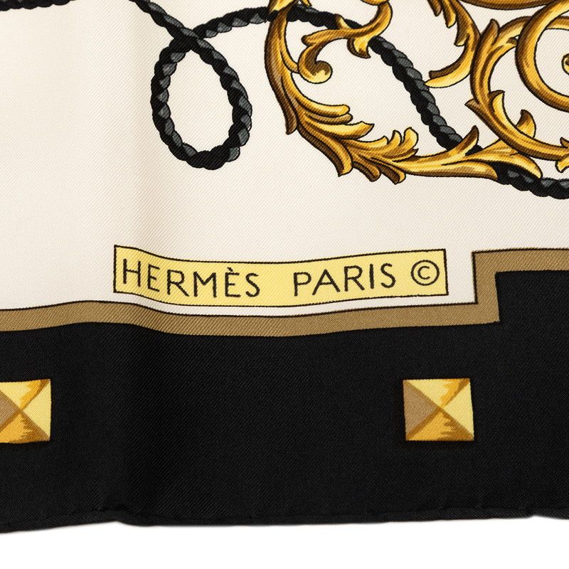 Hermes Carre 90 les Cles Key Scarf Large Black Ivory Silk — view 4