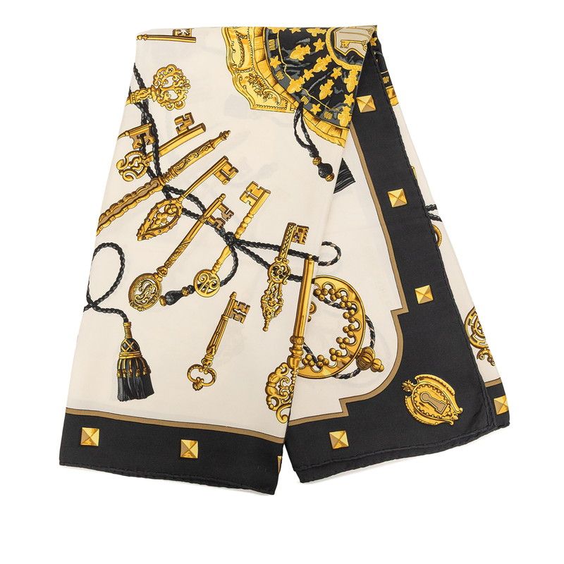 Hermes Carre 90 les Cles Key Scarf Large Black Ivory Silk — view 2