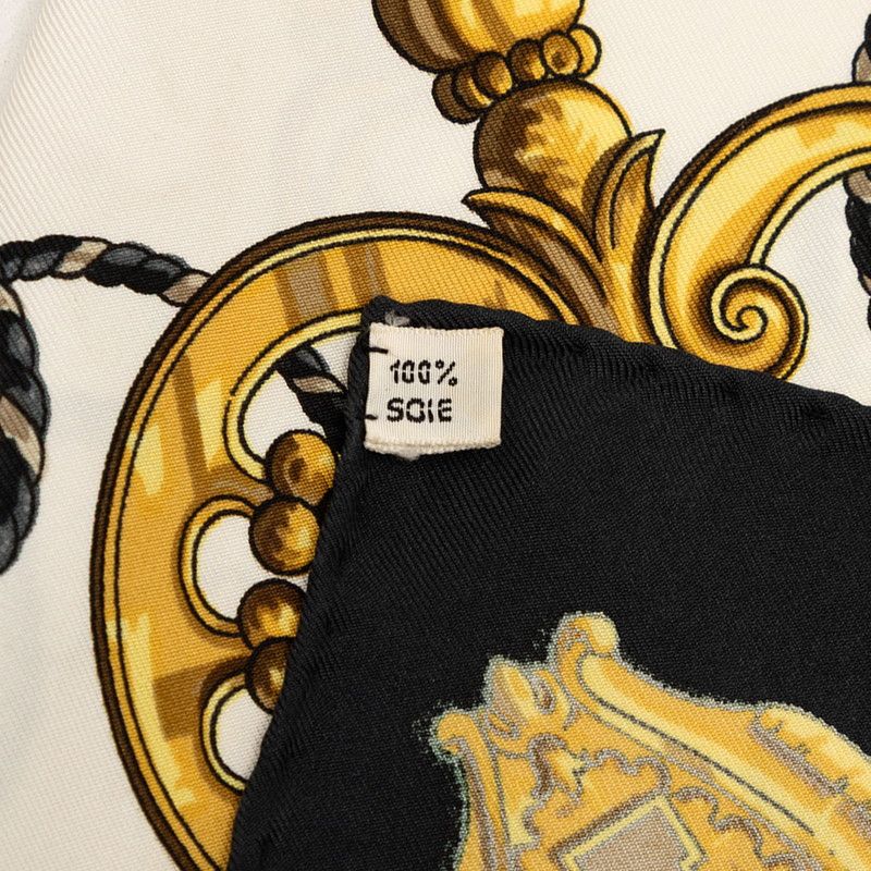 Hermes Carre 90 les Cles Key Scarf Large Black Ivory Silk — view 7