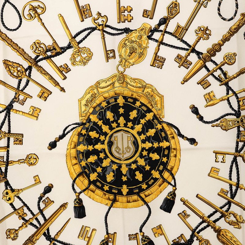 Hermes Carre 90 les Cles Key Scarf Large Black Ivory Silk — view 3