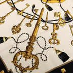 Hermes Carre 90 les Cles Key Scarf Large Black Ivory Silk — view 6